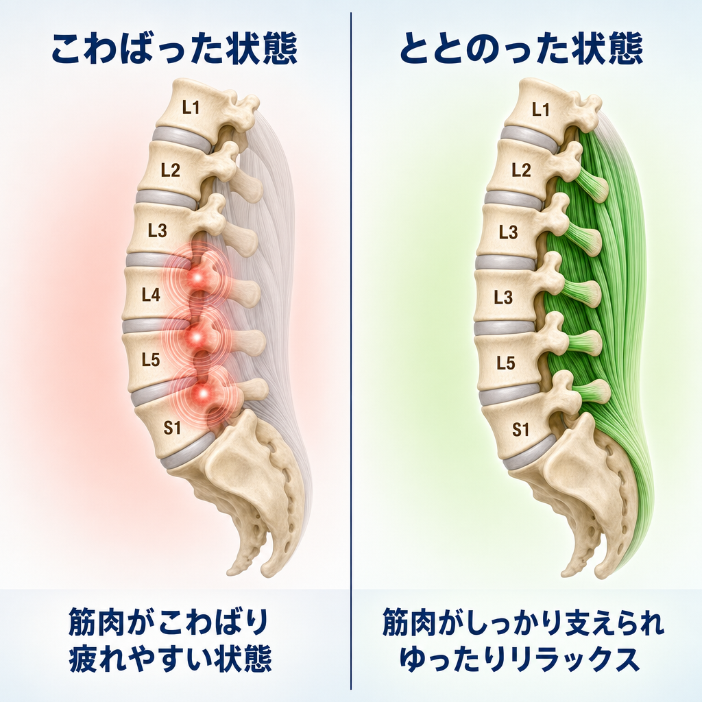筋肉のこわばりとリラックスの比較